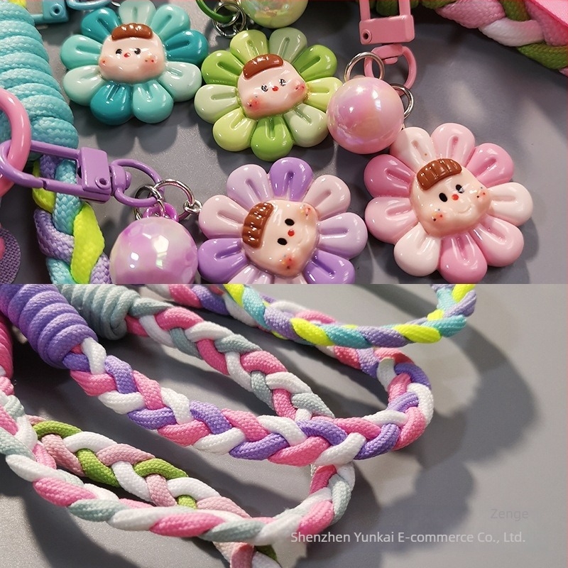 Lanyard pentru telefon la încheietură, țesut din trei șiruri, lucrat manual, stil feminin, multifuncțional