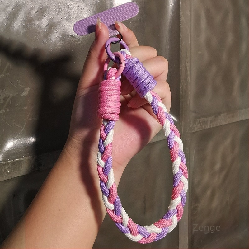 Lanyard pentru telefon la încheietură, țesut din trei șiruri, lucrat manual, stil feminin, multifuncțional