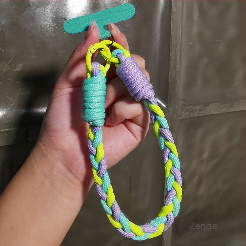 Lanyard pentru telefon la încheietură, țesut din trei șiruri, lucrat manual, stil feminin, multifuncțional