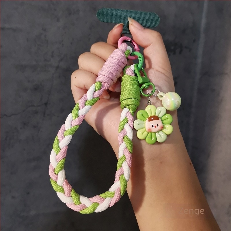 Lanyard pentru telefon la încheietură, țesut din trei șiruri, lucrat manual, stil feminin, multifuncțional