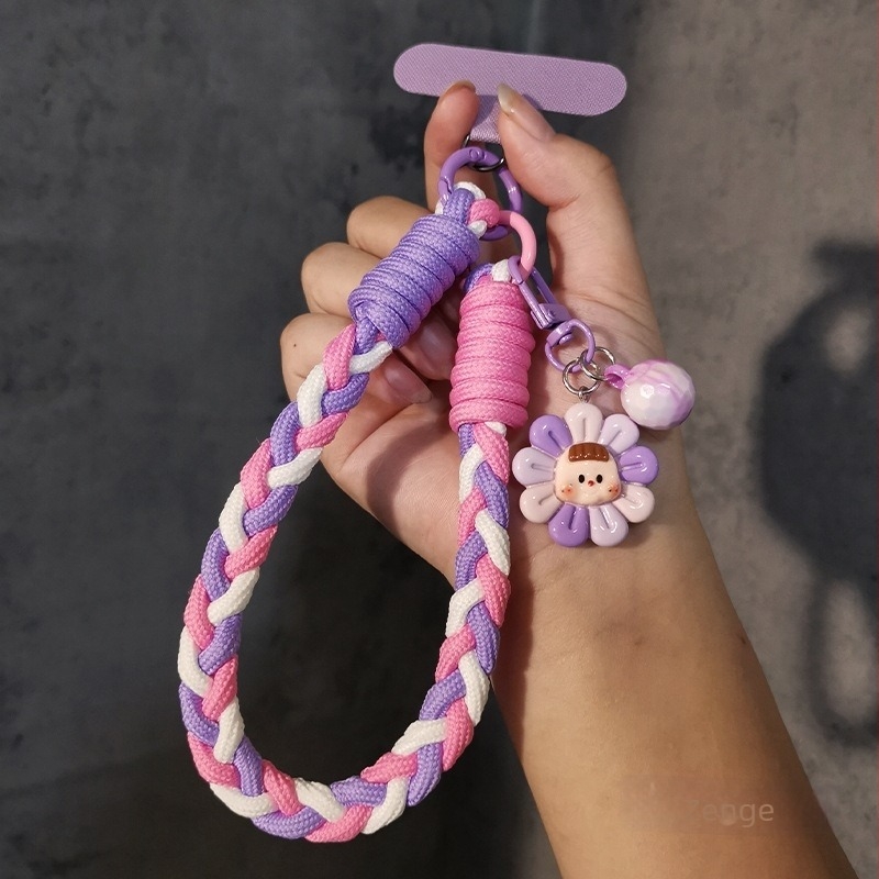 Lanyard pentru telefon la încheietură, țesut din trei șiruri, lucrat manual, stil feminin, multifuncțional