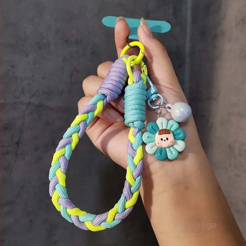 Lanyard pentru telefon la încheietură, țesut din trei șiruri, lucrat manual, stil feminin, multifuncțional