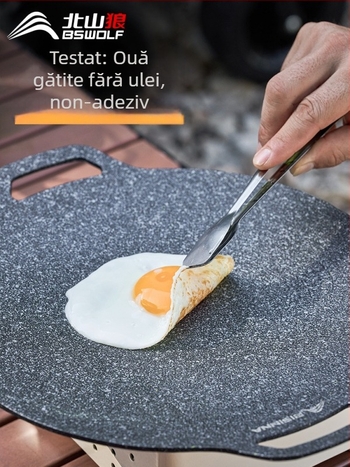 Tigaie grill pentru aragaz de tip casetă – portabilă, antiaderentă, din fier; Brand: Bswolf (pentru camping)