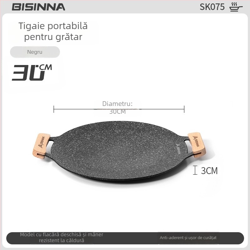 Tigaie grill pentru aragaz de tip casetă – portabilă, antiaderentă, din fier; Brand: Bswolf (pentru camping)