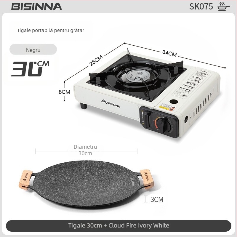 Tigaie grill pentru aragaz de tip casetă – portabilă, antiaderentă, din fier; Brand: Bswolf (pentru camping)