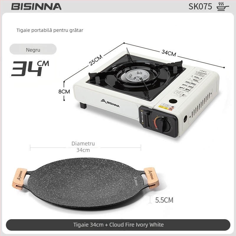 Tigaie grill pentru aragaz de tip casetă – portabilă, antiaderentă, din fier; Brand: Bswolf (pentru camping)