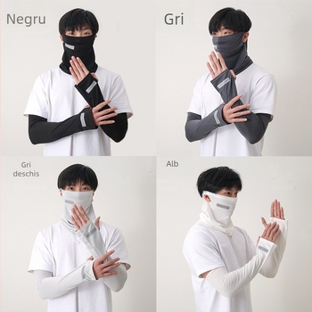 Șal respirabil de protecție solară pentru gât și față, pentru bărbați, cu bucle pentru urechi, Ice Silk, bază din bumbac, stil proaspăt și dulce, primăvara 2025