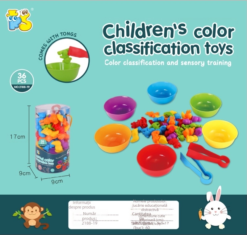 Set Montessori pentru învățare timpurie – Jucării moi din TPE în formă de animale pentru dezvoltare cognitivă, senzorială și coordonare mână-ochi (vârsta 3-6 ani)