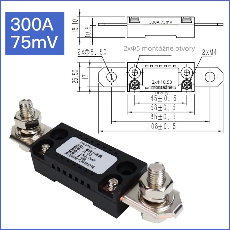 Ampermetru DC cu șunt optic FL2C, sensibilitate 75 mV, intervale până la 600 A