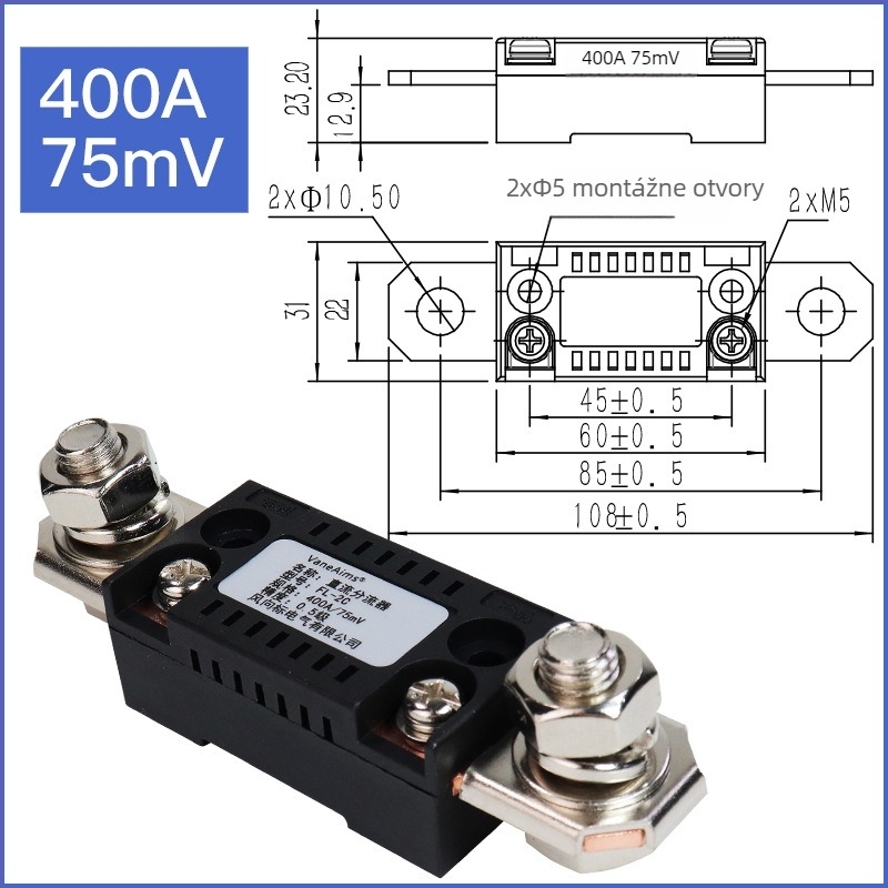 Ampermetru DC cu șunt optic FL2C, sensibilitate 75 mV, intervale până la 600 A