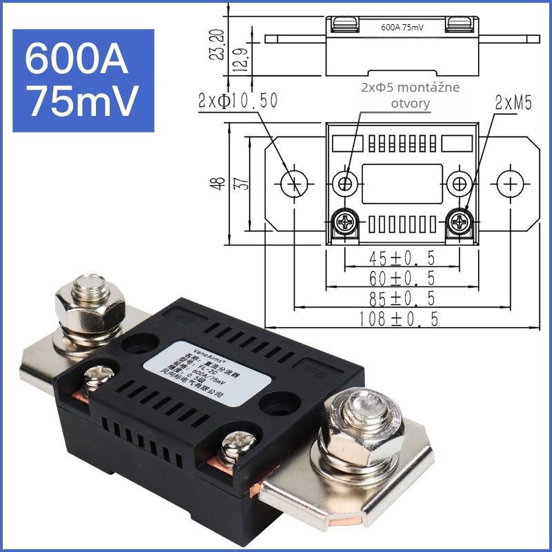 Ampermetru DC cu șunt optic FL2C, sensibilitate 75 mV, intervale până la 600 A
