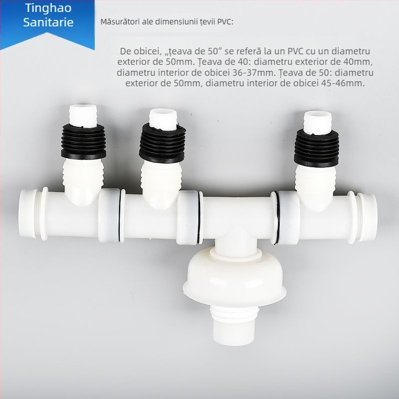 Fitinguri de drenaj din plastic, cu trei căi, pentru mașina de spălat și chiuvetă (design unghiular multifuncțional)