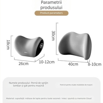 Perna de cap și suport lombar pentru mașină, cu spumă cu memorie, fibră sintetică, potrivire universală, personalizare disponibilă, imprimare siglă