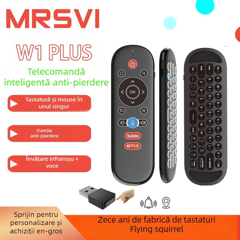 Mouse zburător W1 Plus – conectivitate wireless cu receptor USB, senzor 1600dpi, giroscop, învățare IR, telecomandă iluminată