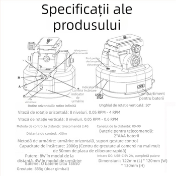 Cameră cu recunoaștere facială și urmărire automată pentru streaming live, telecomandă, 360° pan/tilt, viteză verticală 0.5–0.6, viteză orizontală 8 niveluri