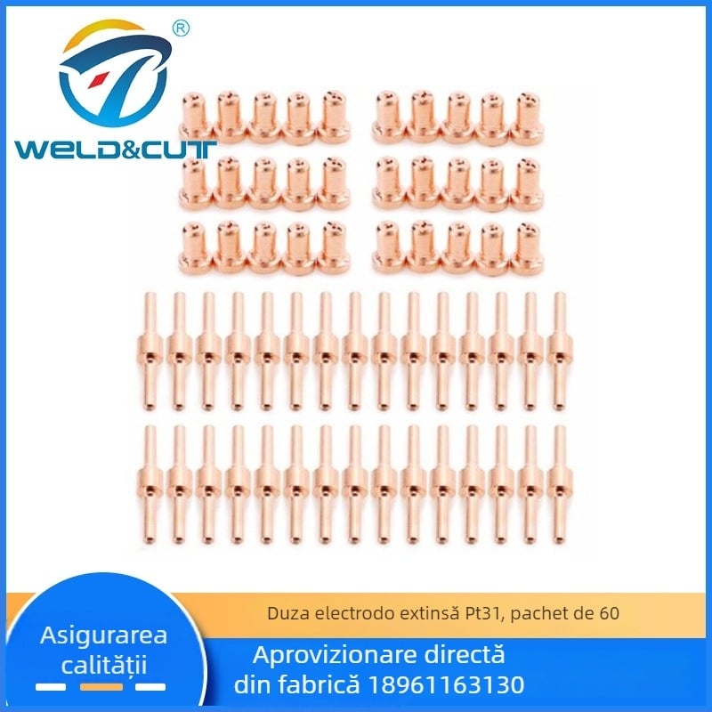 PT31 duză extinsă de electrod, set de 60 bucăți, cu capac de protecție și divertor, grosime de tăiere 1–15, aer