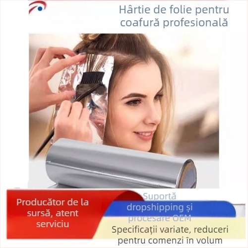 Folie de aluminiu pentru coafuri, foițe pentru nuanțe, grosime 12–20 µm, biodegradabilă, sigură în cuptorul cu microunde, imprimare logo disponibilă