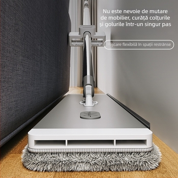 Mop plat pentru uz casnic, cu fibră ultra-fină, mâner din oțel inoxidabil, acționare dublă pentru stoarcere, 90–100% dehidratare