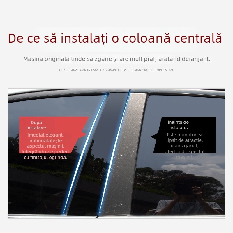 Bandă de garnitură pentru fereastra mașinii cu oglindă pe stâlpul central din PC – Oakford, plastic PC, fără personalizare