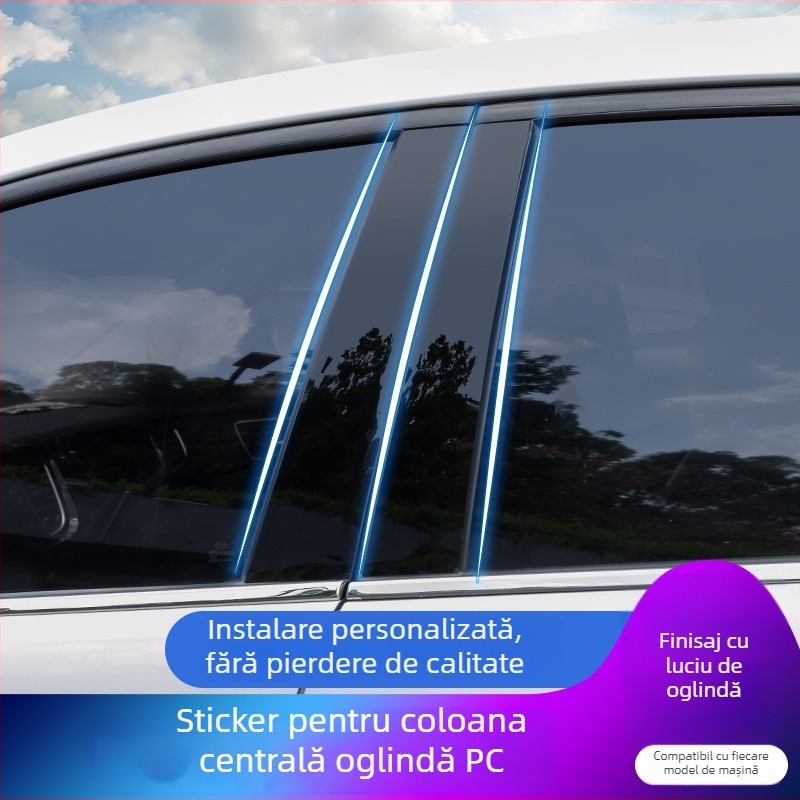 Bandă de garnitură pentru fereastra mașinii cu oglindă pe stâlpul central din PC – Oakford, plastic PC, fără personalizare