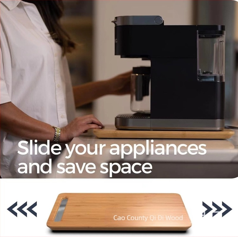 Enlighten bază din lemn pentru aparat de cafea, cu roți și tavă glisantă, imprimare logo disponibilă, personalizabilă, pentru aparate de cafea și ustensile grele de bucătărie