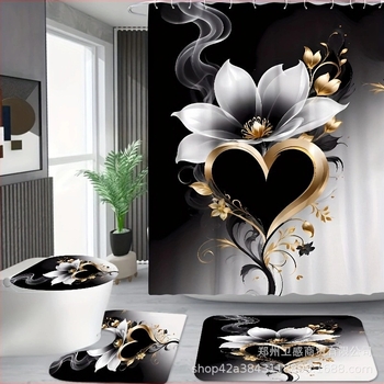 Curtă de duș din poliester, model inimă cu flori, stil modern minimalist, design simplu, personalizare disponibilă, brand Butterfly posture