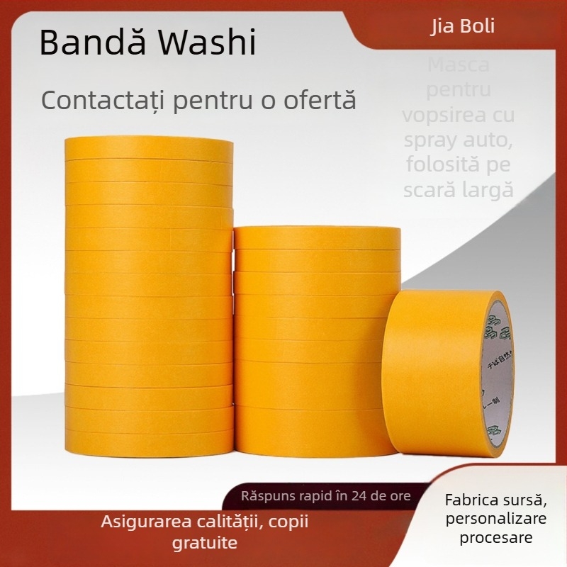 Bandă de mască cu substrat din hârtie – vâscozitate mare pentru separarea culorilor la vopsire cu pulverizare; marca Jia Baoli; substrat: hârtie; grosime: 0,08–0,3 mm; aplicație: vopsire cu pulverizare