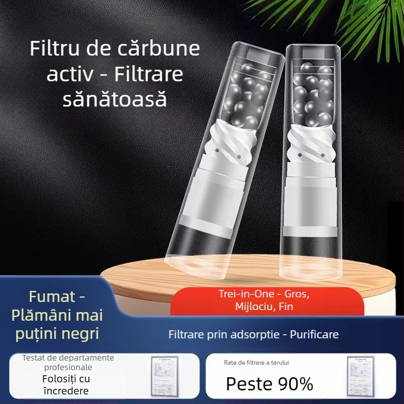 Filtru spiral pentru țigarete din plastic, cu cărbune activ; reutilizabil; filtru cu trei tipuri (gros, mediu, fin); ambalaj 245 bucăți
