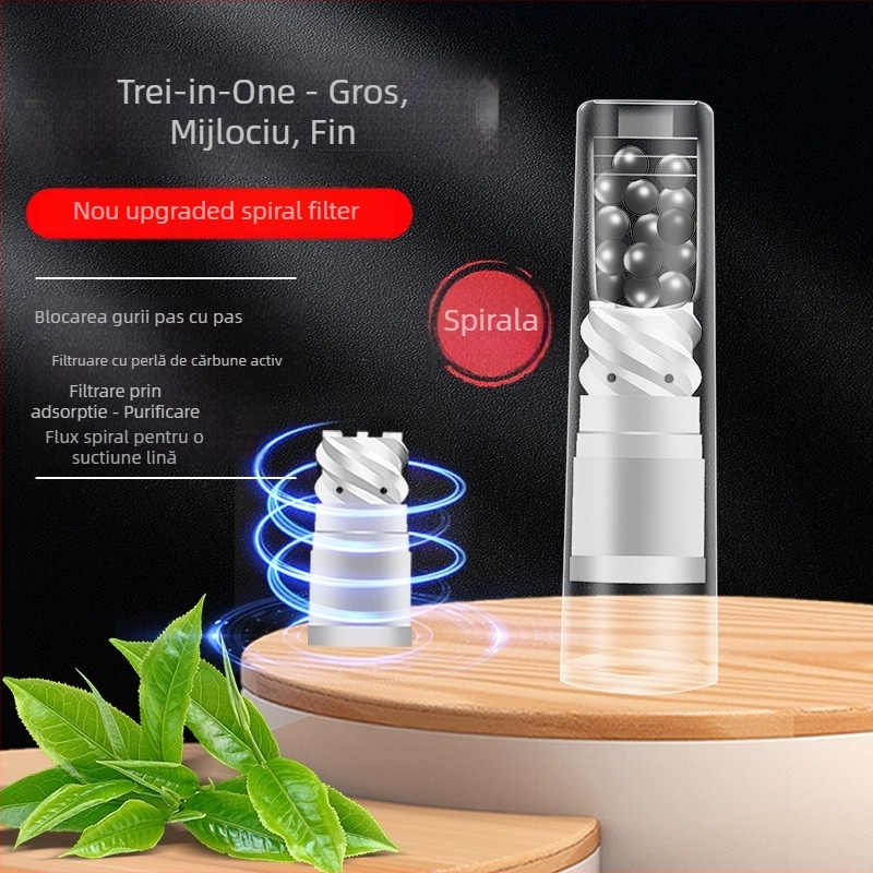 Filtru spiral pentru țigarete din plastic, cu cărbune activ; reutilizabil; filtru cu trei tipuri (gros, mediu, fin); ambalaj 245 bucăți