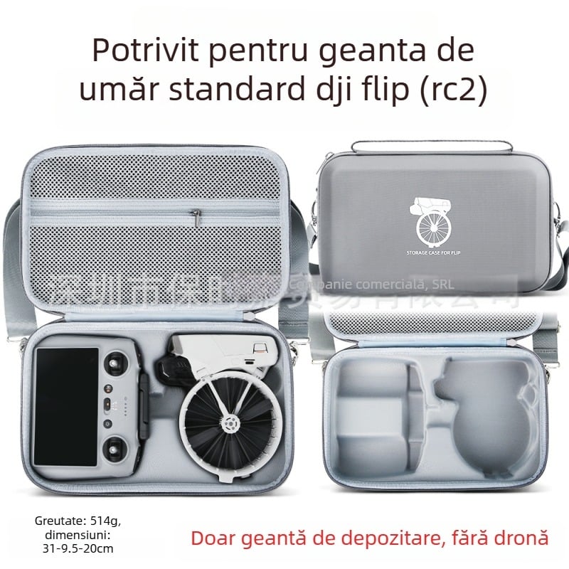 Caseră pliabilă de protecție pentru dronă DJI Flip cu compartiment pentru ecran și telecomandă, material EVA, curea crossbody
