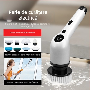Mop electric cu mâner extensibil și afișaj LCD — perie de curățare 8 în 1 pentru bucătărie și baie