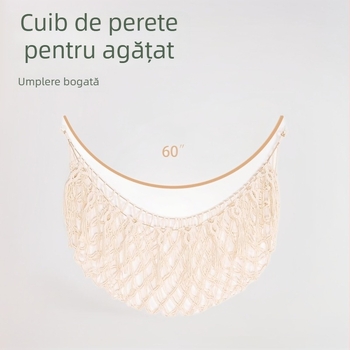 Hamac de joacă montat pe perete din sfoară de bumbac, țesut manual, stil desen animat drăguț, formă ovală, lavabil manual.