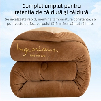 Cuvertură din velur dublu-fațetată, îngroșată, cu umplutură din fibre antibacteriene, pentru toate anotimpurile, quiltată