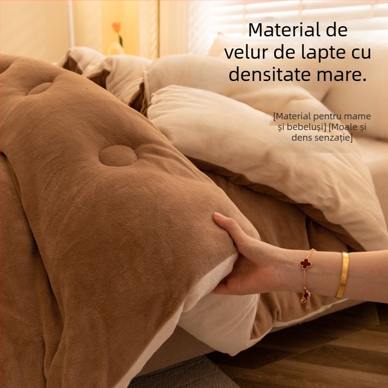 Cuvertură din velur dublu-fațetată, îngroșată, cu umplutură din fibre antibacteriene, pentru toate anotimpurile, quiltată