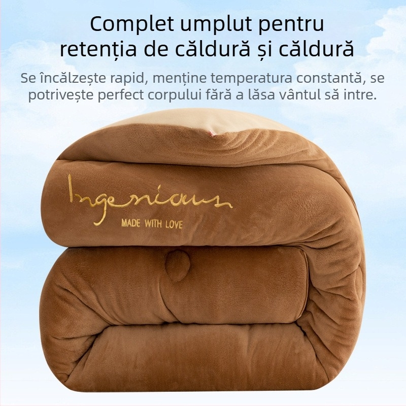 Cuvertură din velur dublu-fațetată, îngroșată, cu umplutură din fibre antibacteriene, pentru toate anotimpurile, quiltată