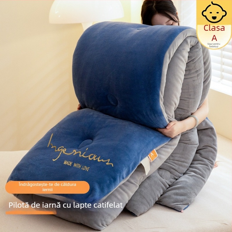 Cuvertură din velur dublu-fațetată, îngroșată, cu umplutură din fibre antibacteriene, pentru toate anotimpurile, quiltată