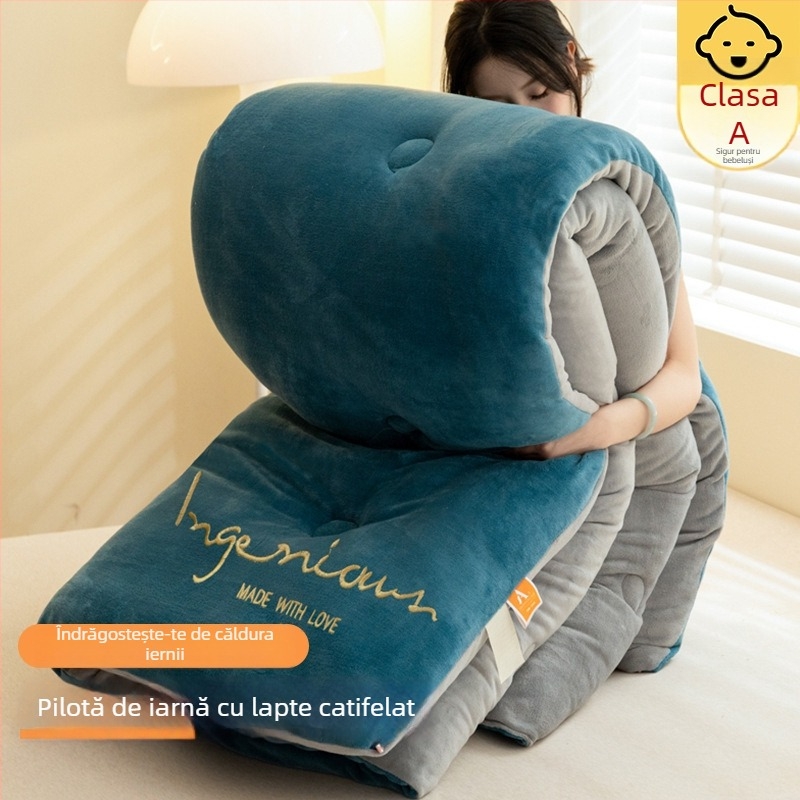 Cuvertură din velur dublu-fațetată, îngroșată, cu umplutură din fibre antibacteriene, pentru toate anotimpurile, quiltată