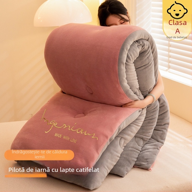 Cuvertură din velur dublu-fațetată, îngroșată, cu umplutură din fibre antibacteriene, pentru toate anotimpurile, quiltată