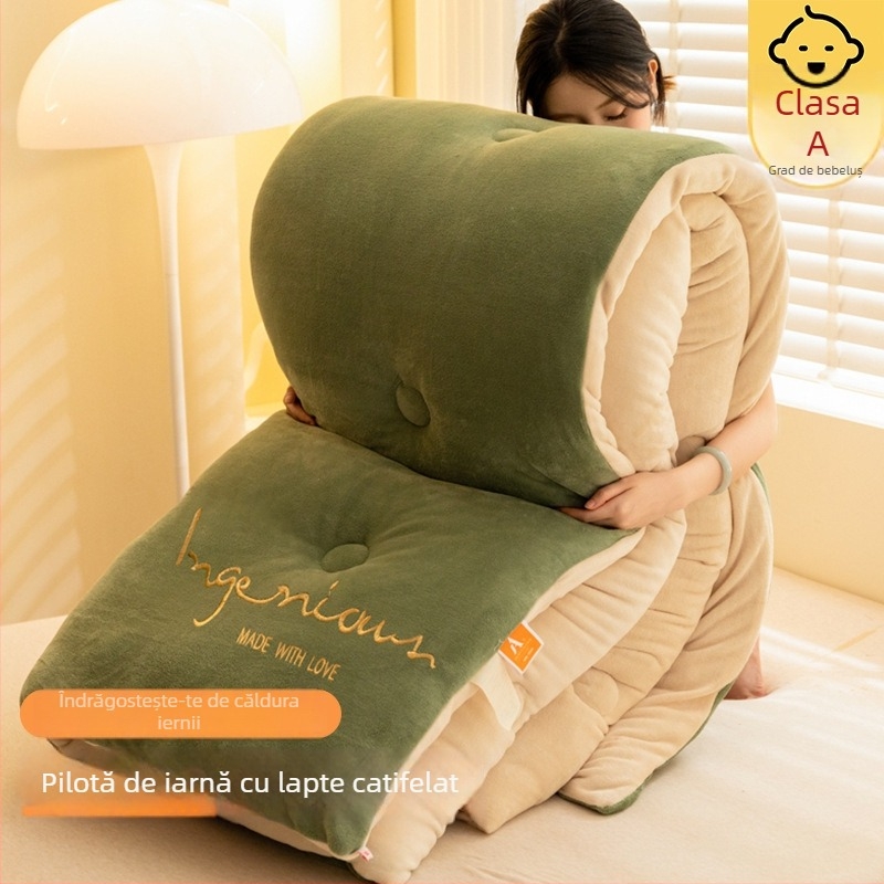 Cuvertură din velur dublu-fațetată, îngroșată, cu umplutură din fibre antibacteriene, pentru toate anotimpurile, quiltată