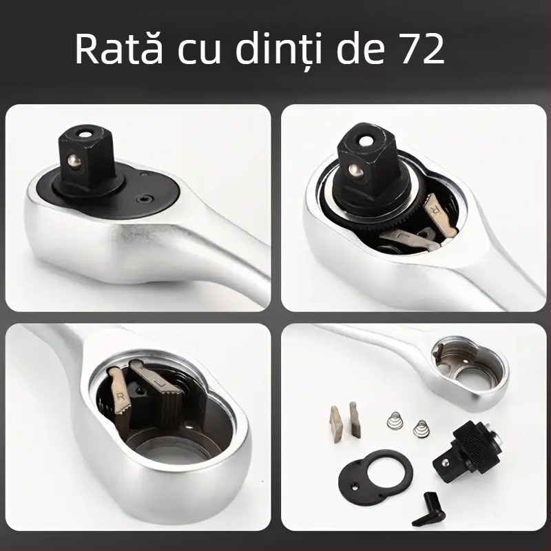 Cheie cu două direcții, 72 dinți, mâner curbat, oțel crom-vanadiu cromat