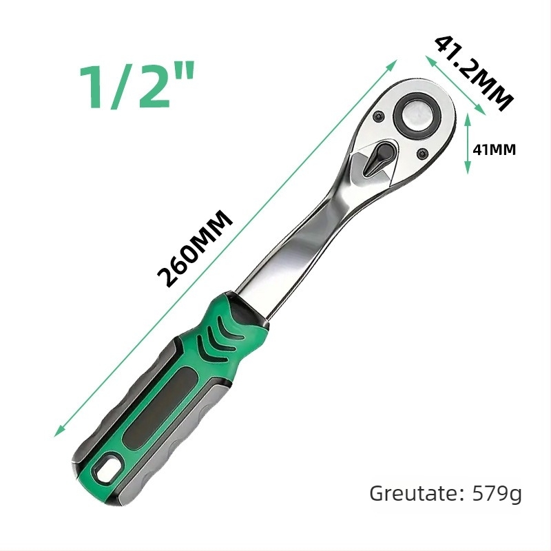 Cheie cu două direcții, 72 dinți, mâner curbat, oțel crom-vanadiu cromat