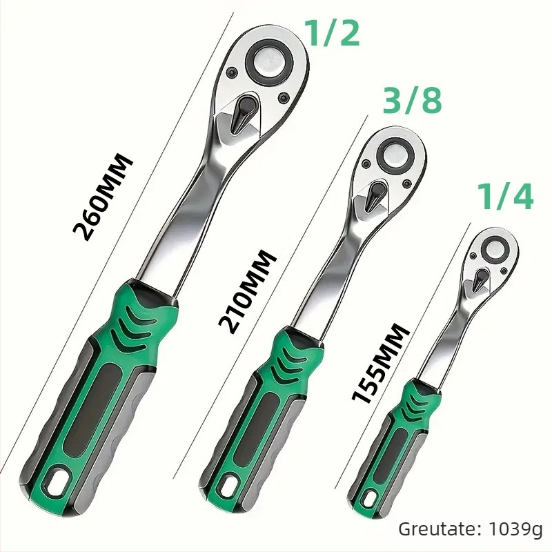 Cheie cu două direcții, 72 dinți, mâner curbat, oțel crom-vanadiu cromat