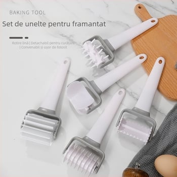 Rulou din plastic pentru aluat cu perforator pentru pizza, cuțit fondant, matriță pentru biscuiți, cuțit pizza cu model din plasă