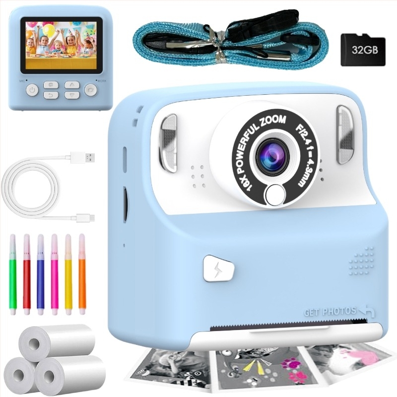 Camera Polaroid pentru copii X6D-Print, ecran IPS HD, senzor 48 MP, card TF, autonomie baterie 5–7 ore