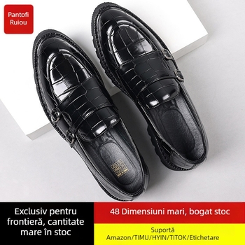 Loafers casual din piele pentru bărbați, fără șireturi (partea superioară PU, talpă din cauciuc, vârf din piele, stil business)