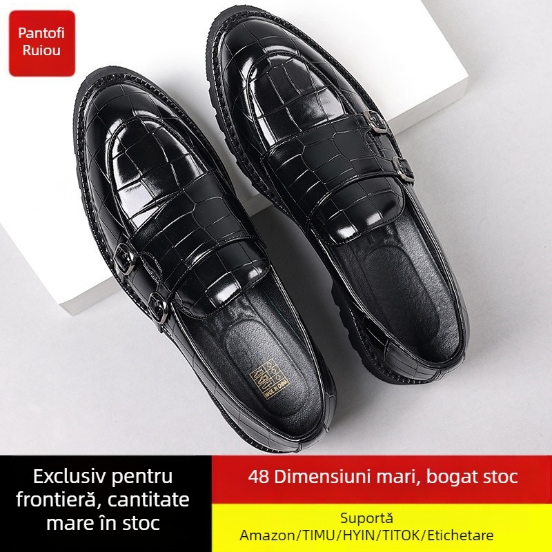 Loafers casual din piele pentru bărbați, fără șireturi (partea superioară PU, talpă din cauciuc, vârf din piele, stil business)