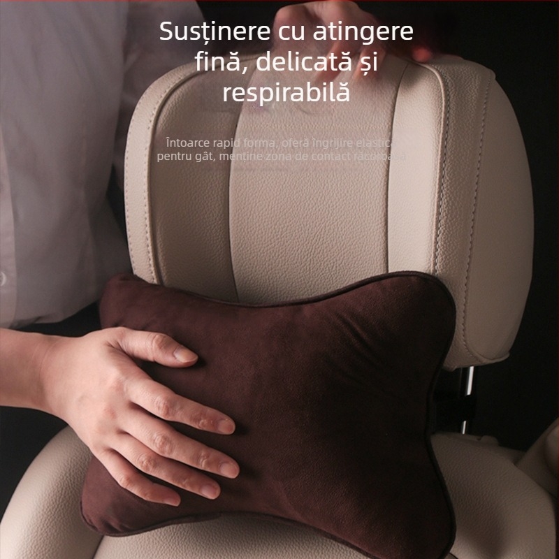 Perne de gât auto cu model geometric, exterior pluș artificial și umplutură din fibre sintetice