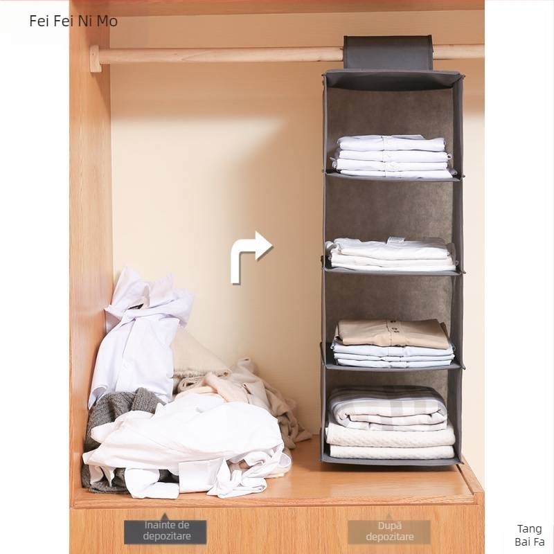 Organizator de garderob cu compartimente, 3-4 niveluri, montaj cu cârlige, depozitare pe birou