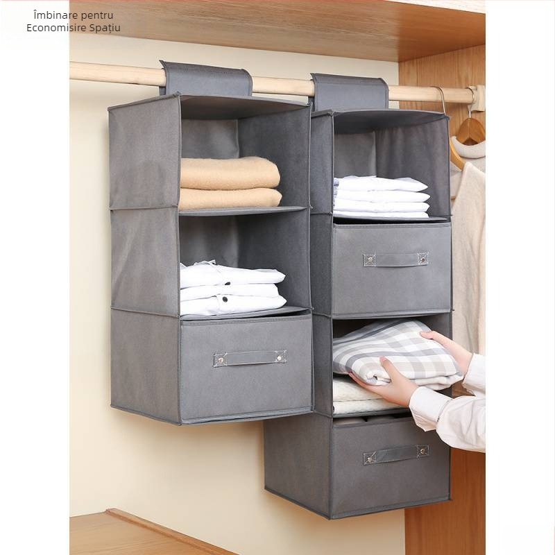 Organizator de garderob cu compartimente, 3-4 niveluri, montaj cu cârlige, depozitare pe birou