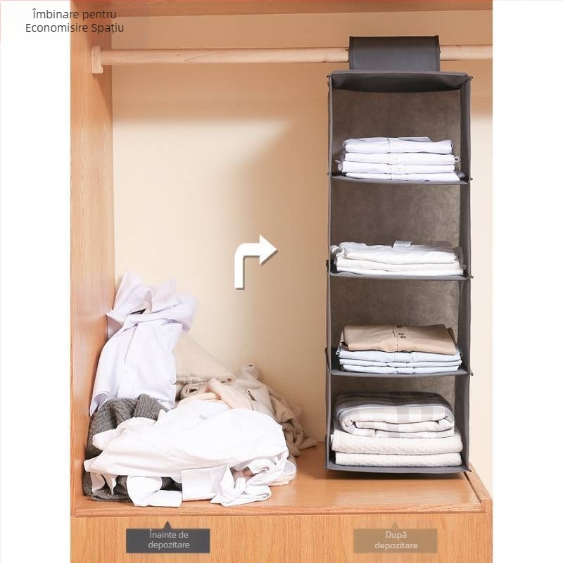 Organizator de garderob cu compartimente, 3-4 niveluri, montaj cu cârlige, depozitare pe birou